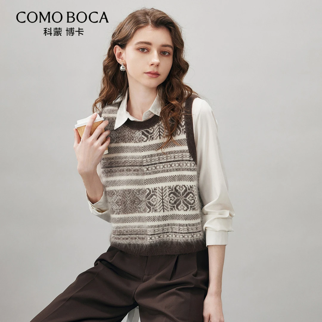COMOBOCA/科蒙·博卡25秋冬几何撞色提花时尚圆领背心女KSTMY00611