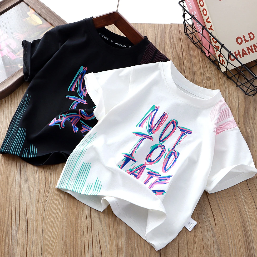 夏季新款女童纯棉T恤上衣韩版宽松单件男宝洋气T恤儿童运动薄款