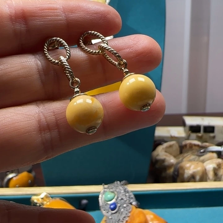 琥珀未镶嵌耳饰波兰设计款琥珀蜜蜡