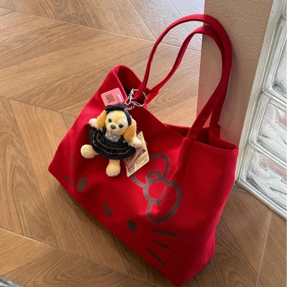 猫咪帆布托特包手提单肩通勤大容量学生装书女新款小众设设计