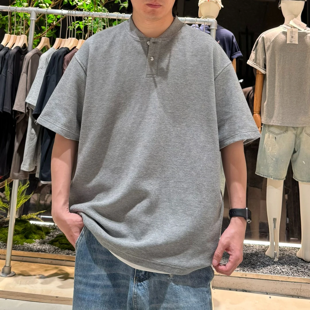 夏季新款美式亨利领老钱风T恤宽松简约透气男校园短袖 LF2576