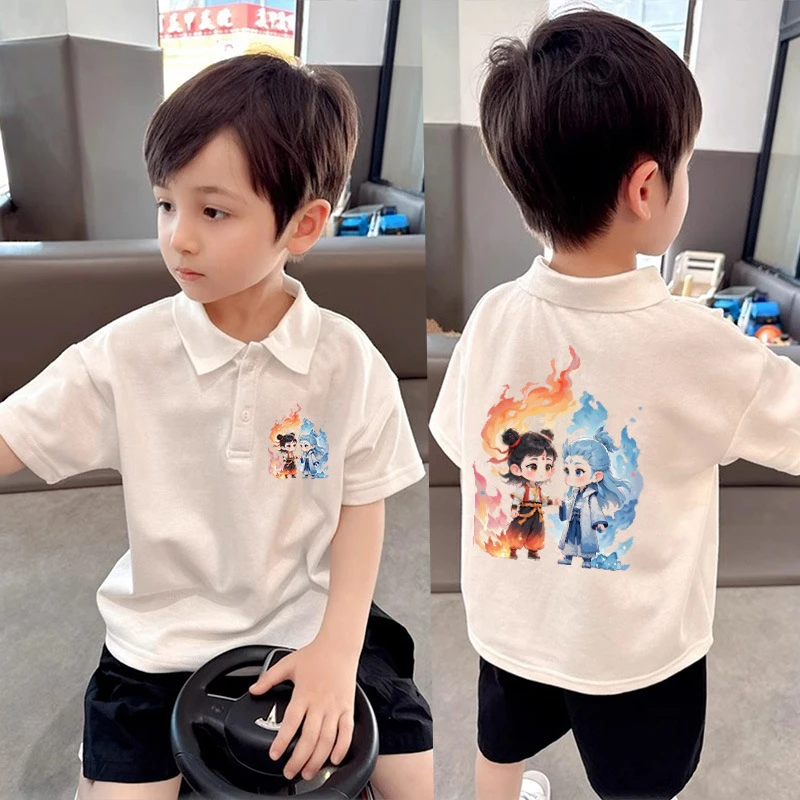 童装洋气POLO衫领哪吒敖丙2025新款纯棉男童潮酷翻领短袖夏装帅气