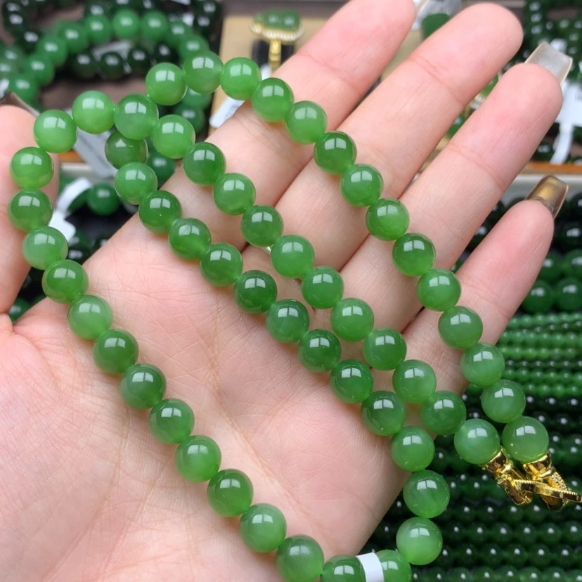 【闪购商品】颈饰未镶嵌和田玉（碧玉）8m冰阳绿无黑