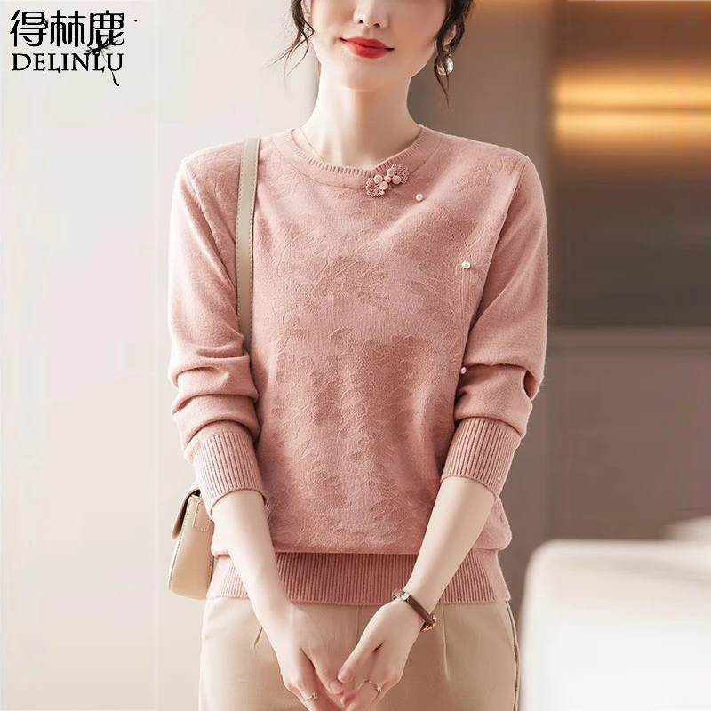 国风妈妈针织衫冬装时尚打底小衫2024新款中老年女装内搭秋冬毛衣