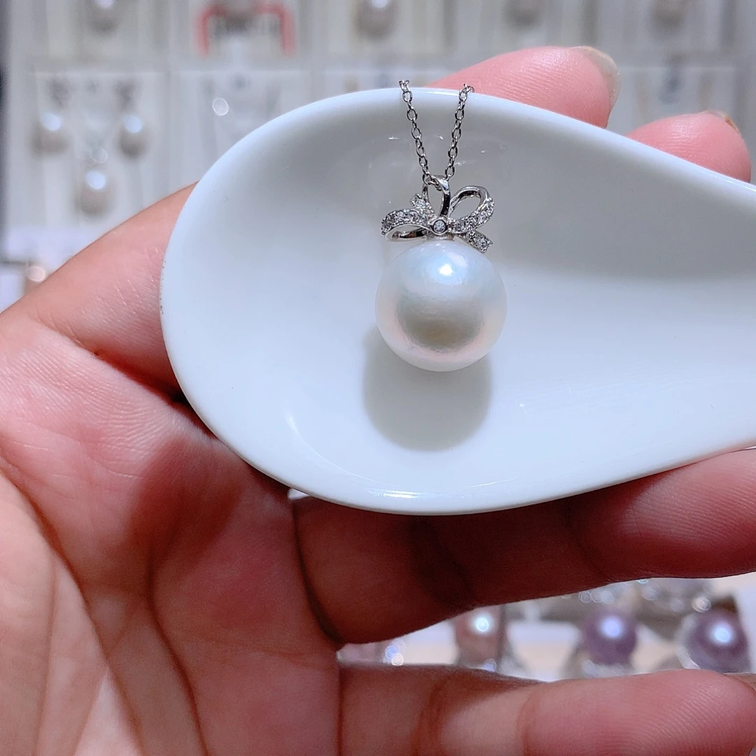 淡水珍珠银S925镶嵌吊坠(赠链)CC13.7mm