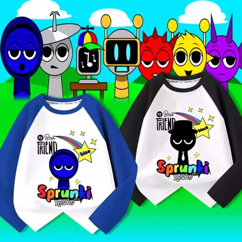 节奏盒子Sprunki恐怖游戏周边插肩长袖上衣儿童宝宝体t恤打底衣服