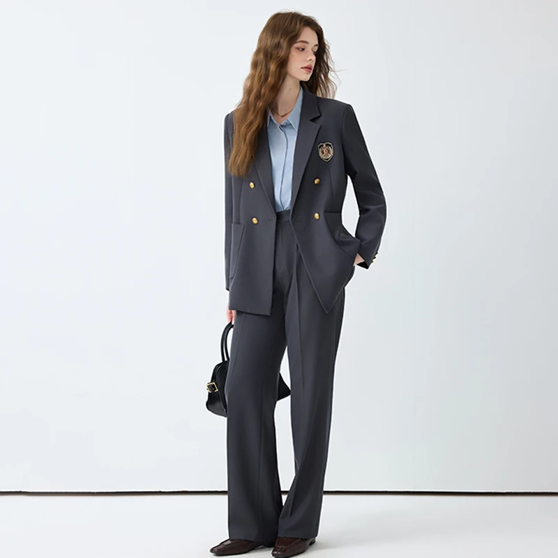 灰色职业装西装套装女秋季2025新款高级感面试正装学院风西服外套