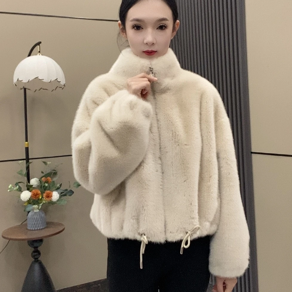 立领水貂绒毛毛短外套女冬季洋气高级感显瘦环保毛毛外套8806