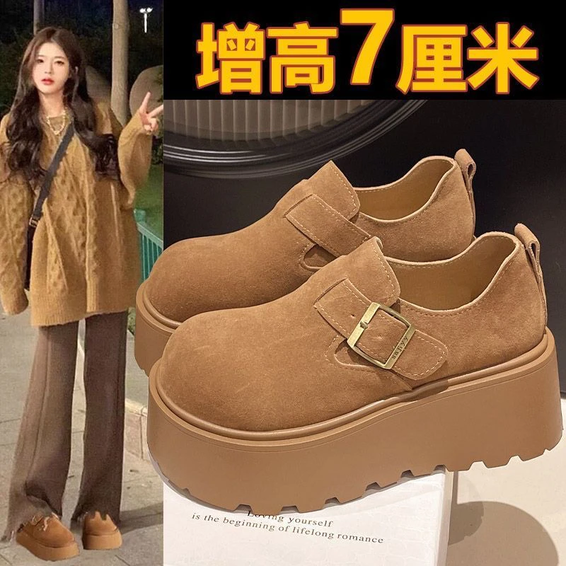 厚底增高小个子勃肯鞋女2024春秋新款大头一脚蹬百搭乐福鞋子单鞋