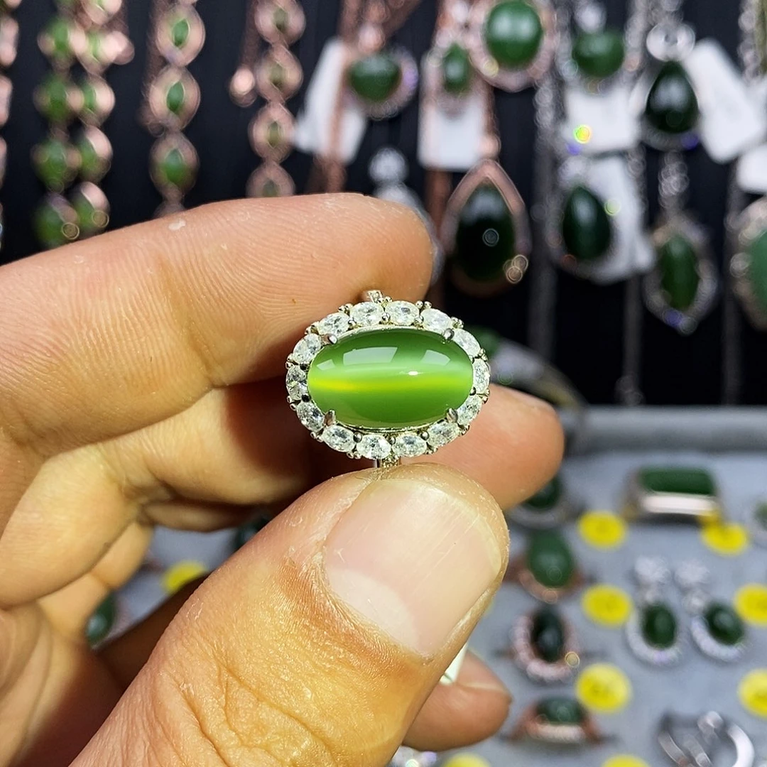 和田玉（碧玉）戒指银S925镶嵌