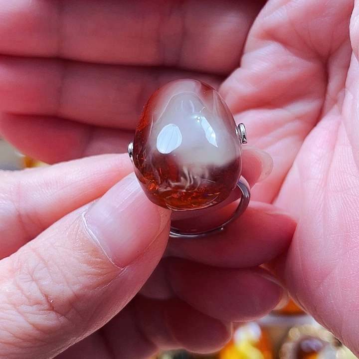 琥珀银S925镶嵌戒指戒指