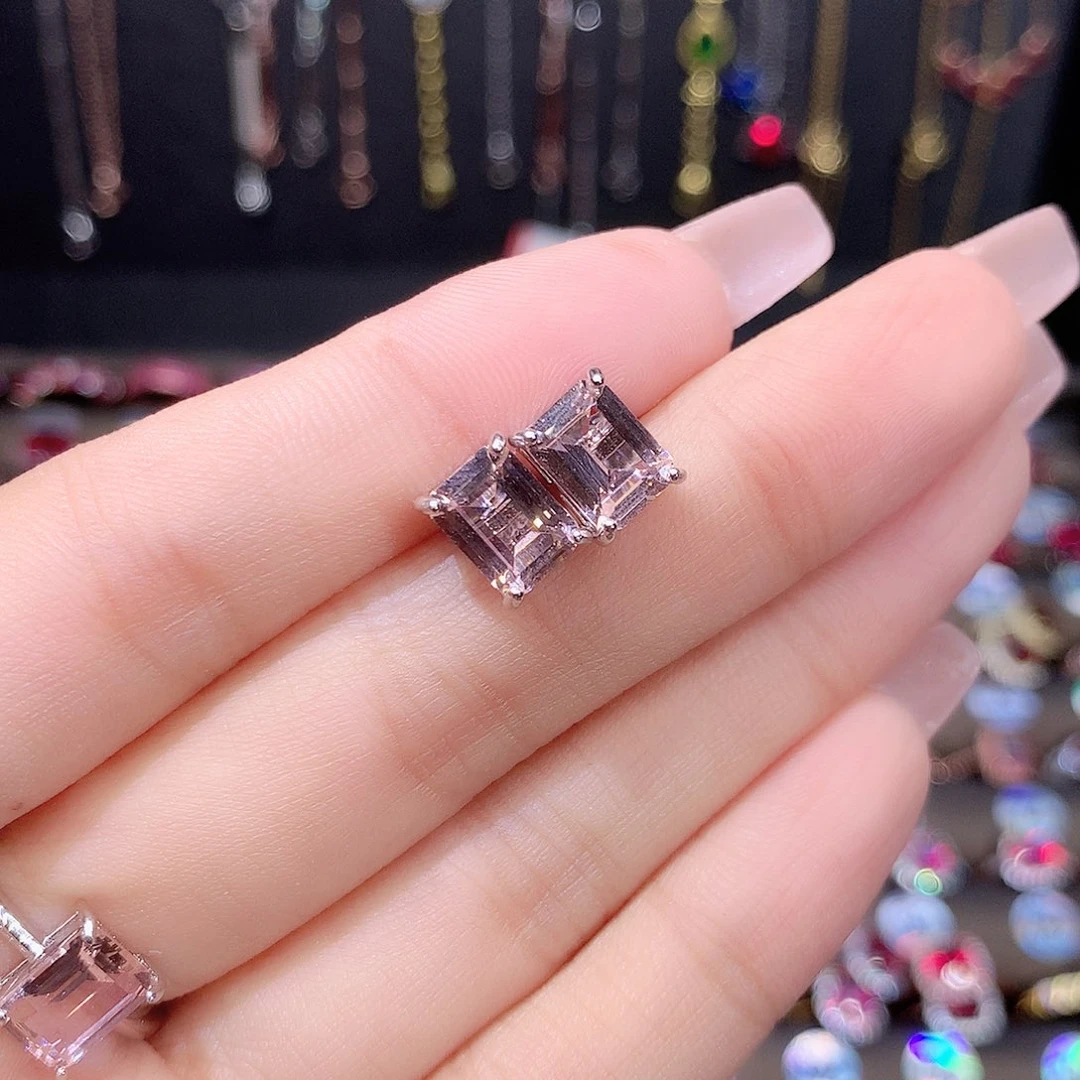 银S925镶嵌绿柱石耳饰白68