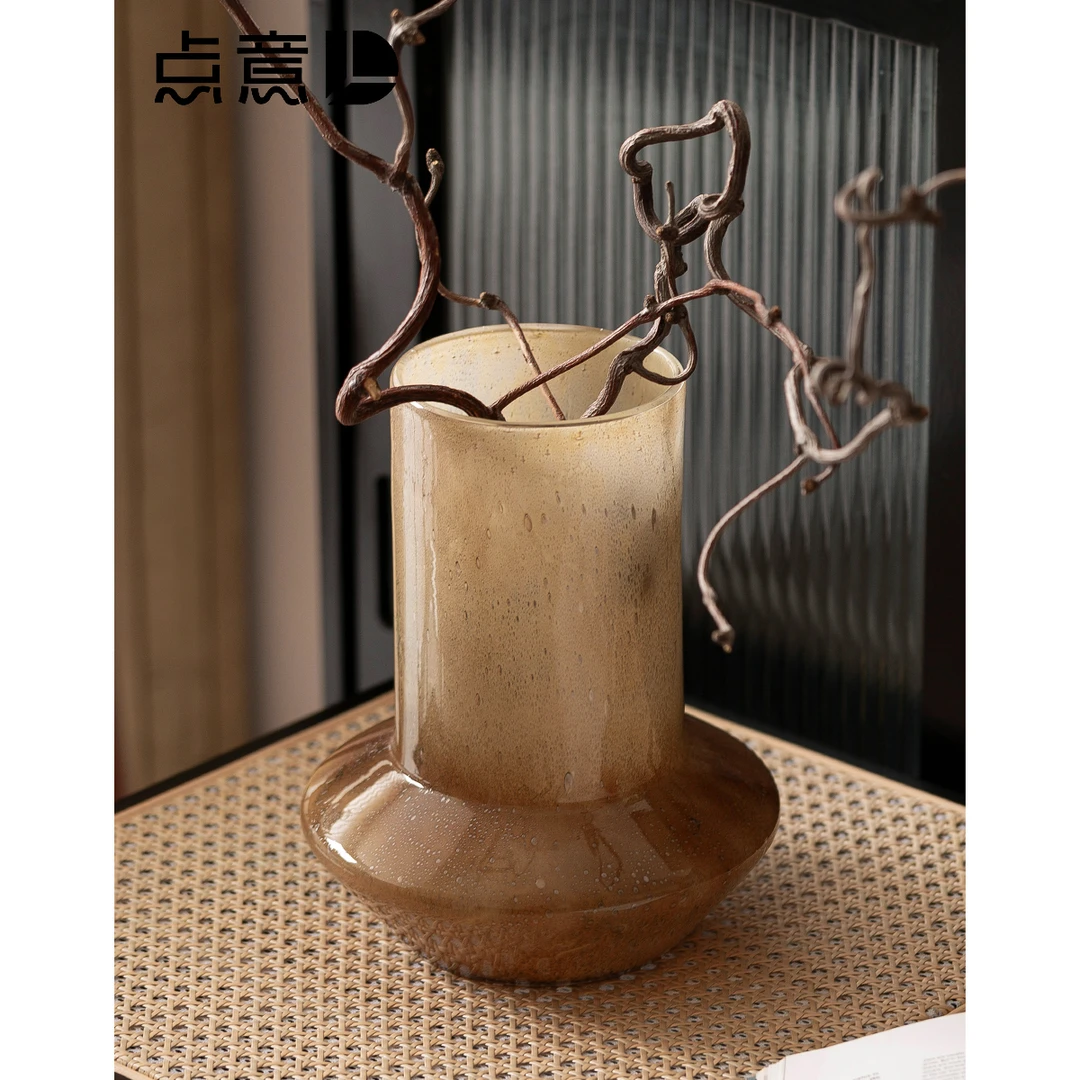 点意花瓶琉璃高级感中古新中式玻璃复古侘寂风气泡几何形琥珀渐变