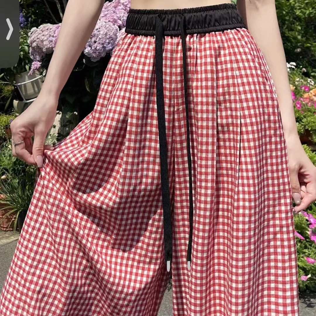 [胖鹅张]简约设计格子阔腿休闲裤#855[实物以直播间展示为准]