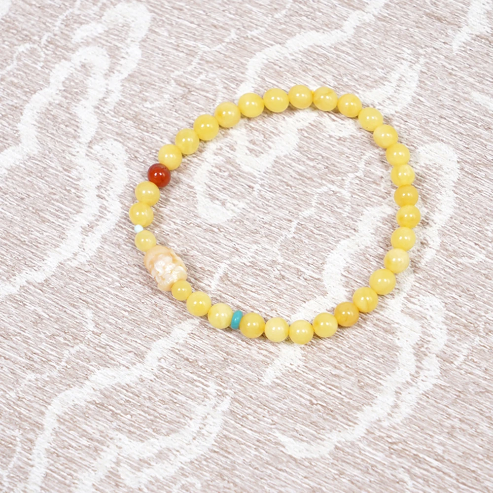 天然俄罗斯蜜蜡单圈珍珠雕刻象神精美手串QF-A259（多样性发一）