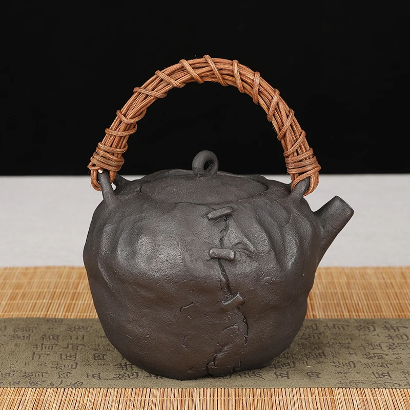布钉藤把烧色0.9升失蜡法纯手工铸造砂铁壶烧水泡茶专用铁壶