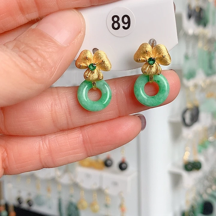 翡翠耳饰银S925镶嵌翡翠