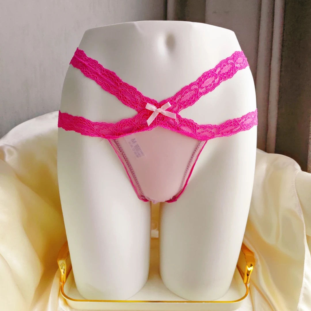性感蕾丝纯欲女士内裤低腰无痕镂空蝴蝶结网纱薄款三角裤头