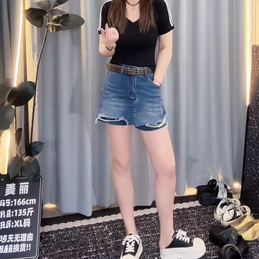2025夏季米兰小镇欧货高腰个性刀割破坏拉丝短裤水洗波纹牛仔裙裤