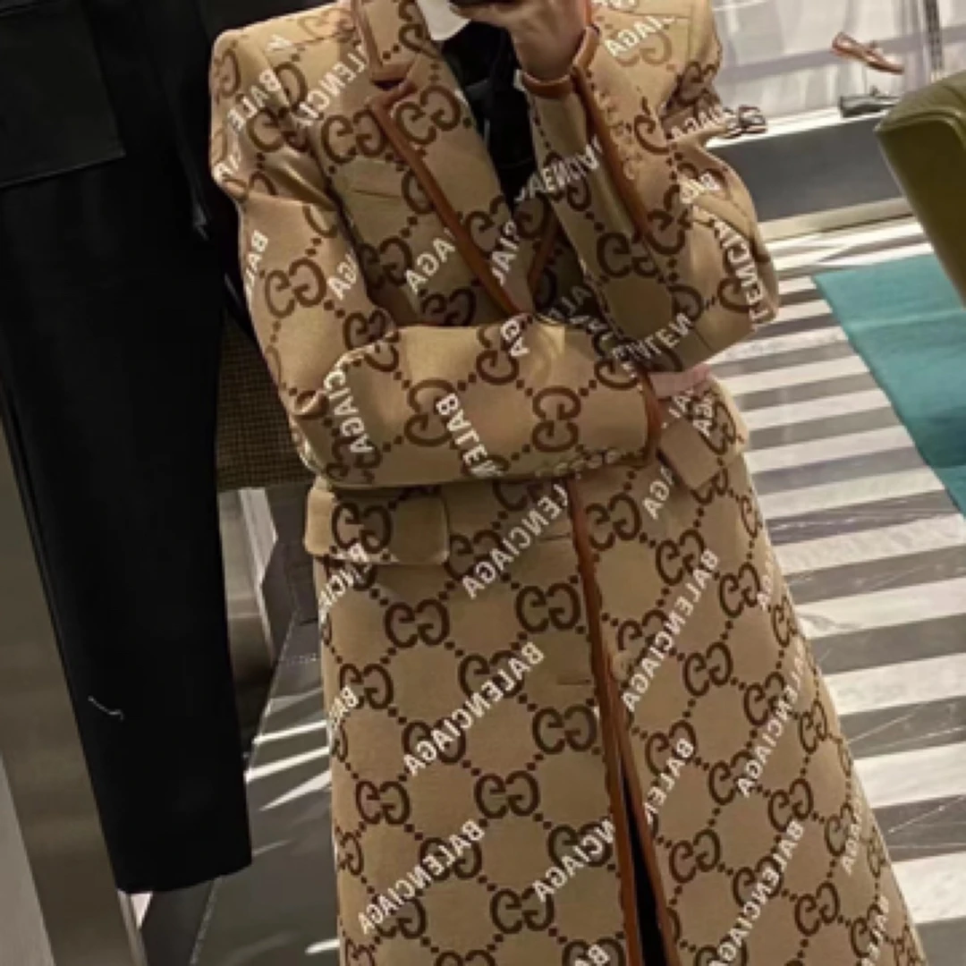 99新 GUCCI/古驰 单排扣翻领长袖大衣外套 卡其色/A03203/46码