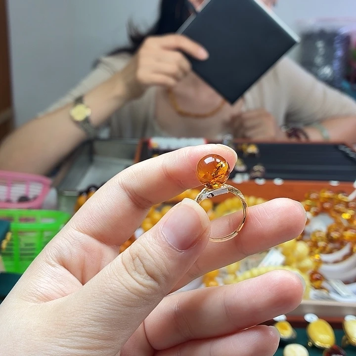 琥珀银S925镶嵌戒指
