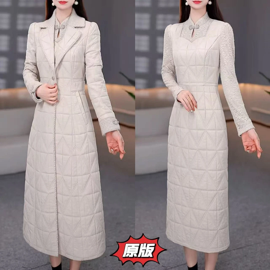 高档加棉加厚时尚外套连衣裙两件套2025冬季新款显瘦轻奢减龄套装