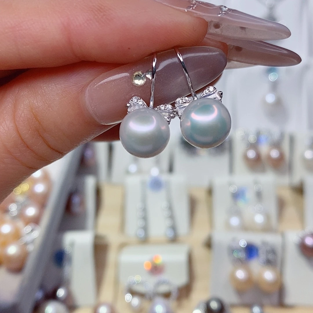 耳饰银S925镶嵌淡水珍珠
