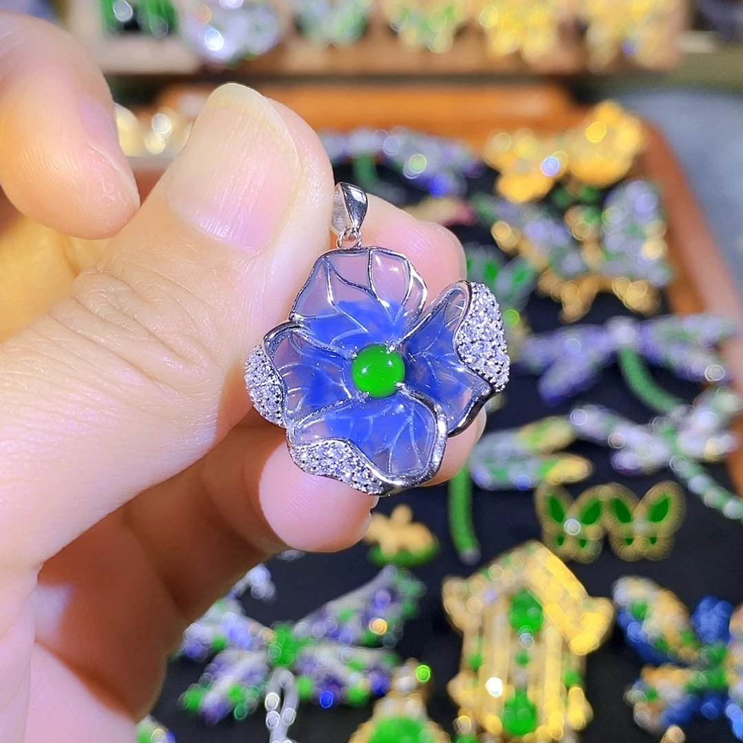 吊坠(不含链)银S925镶嵌翡翠