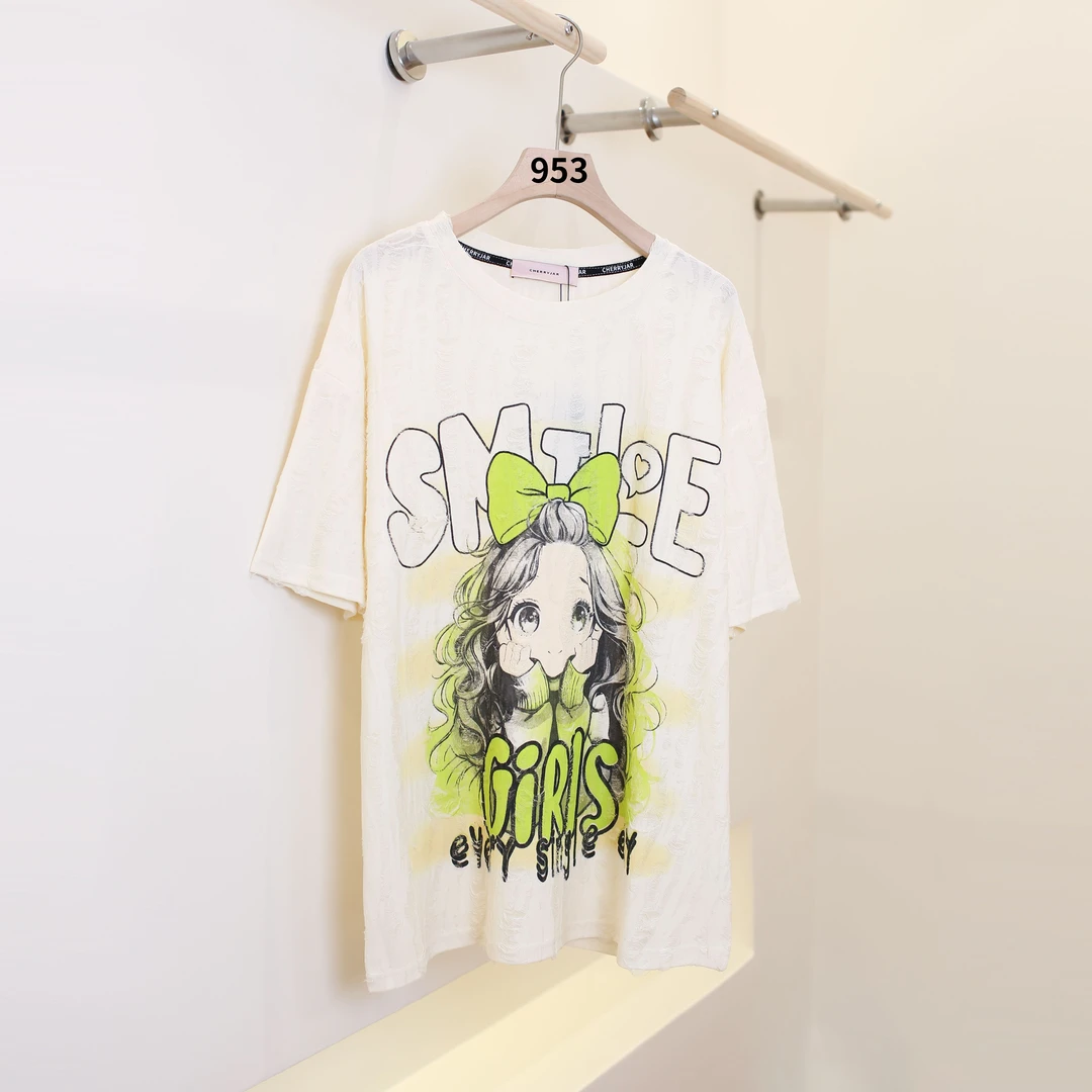 【团团短袖2】时尚休闲新款印花刺绣短袖显瘦减龄短袖宽松半袖韩版