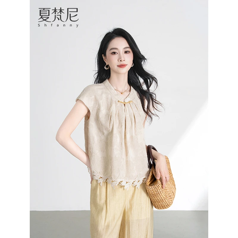 夏梵尼小荷尖尖短袖衬衫女夏高级感气质漂亮小飞袖国风新中式上衣