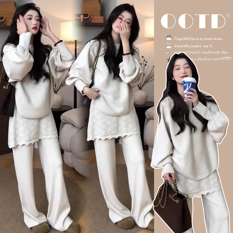孕妇慵懒休闲套装秋冬新款针织衫毛衣屁帘裤子两件套穿搭