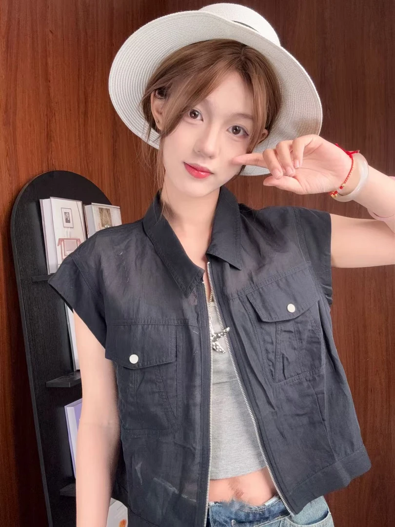 十三行么么-大口袋休闲拉链衬衫-S9993