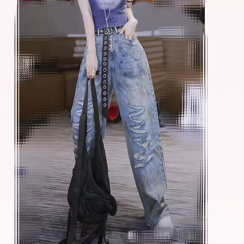 涂鸦割烂工艺休闲扫地裤