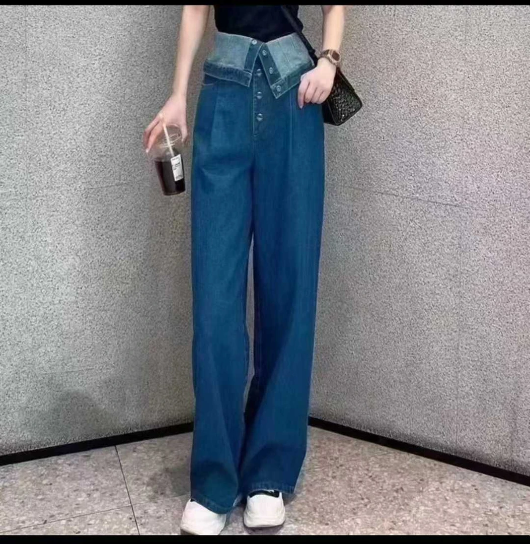 不支持退换/女裤高腰直筒裤子秋季套装百搭牛仔裤5400416