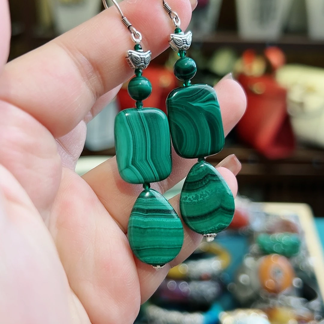 孔雀石耳饰未镶嵌古风