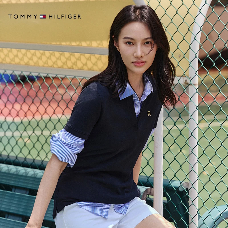 【轻柔感】Tommy25夏季女装珠地网眼优雅V领商务短袖T恤POLO03950