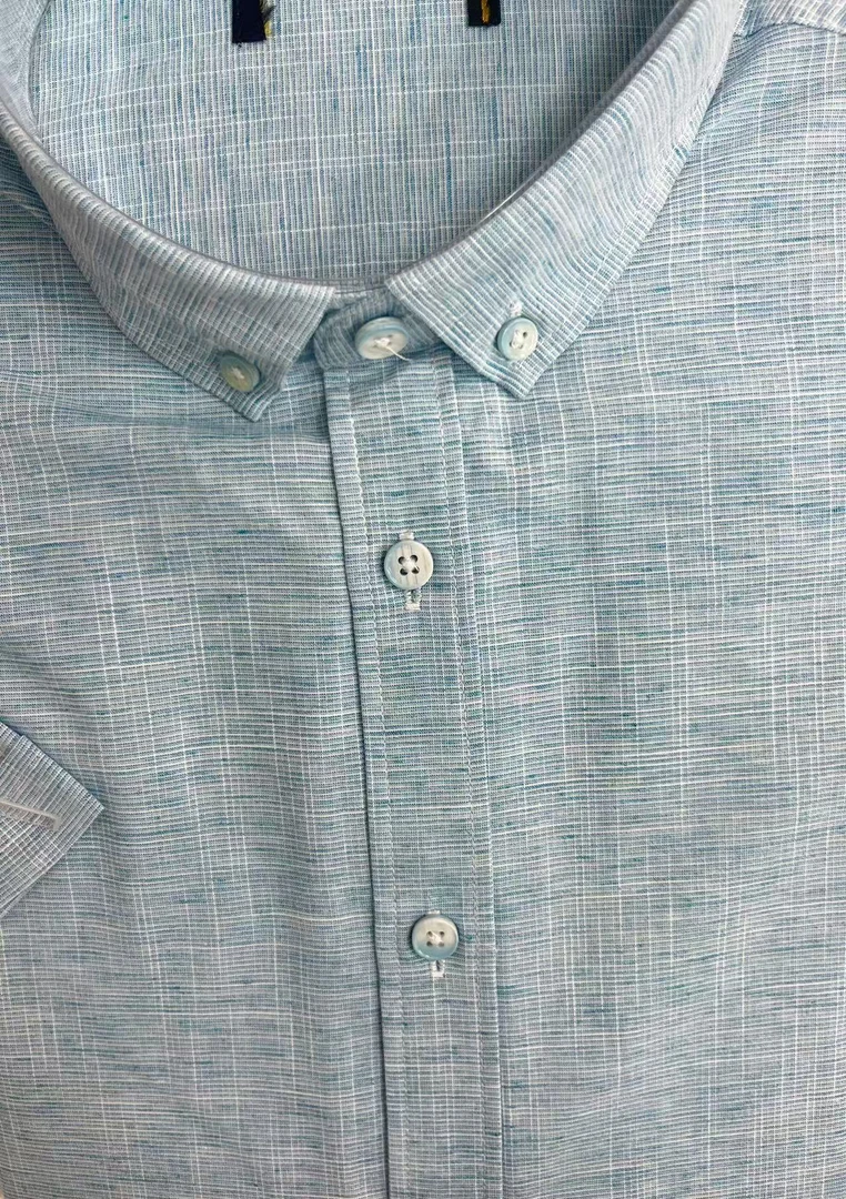 H海家剪标棉麻绿色商务衬衫短袖高性价比