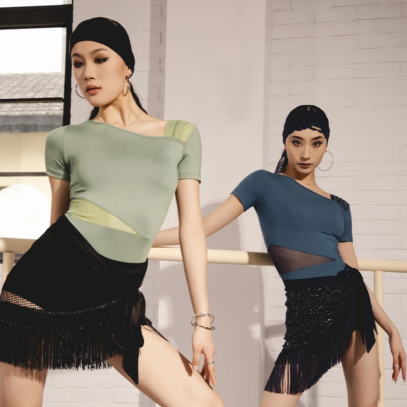 【福利】DANCEBABY拉丁舞服女成年长袖网纱拼接练功服舞蹈衣YS337