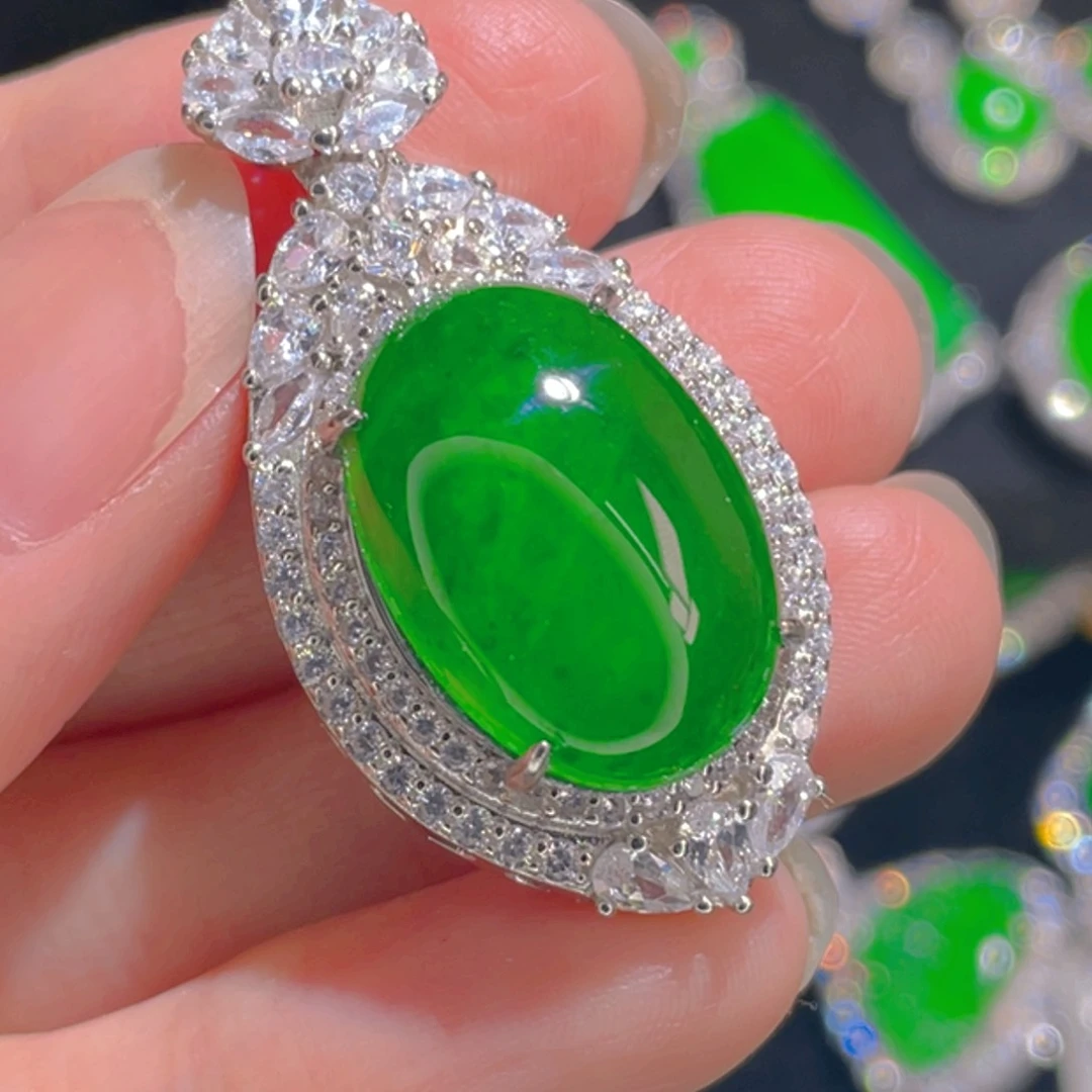 翡翠吊坠(不含链)银S925镶嵌