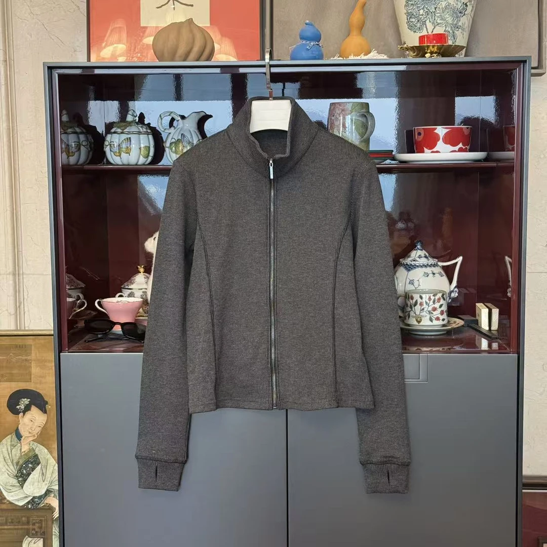 MYL 2026早春新品丝棉混纺灰色针织衫立领长袖拉链纯色针织开衫
