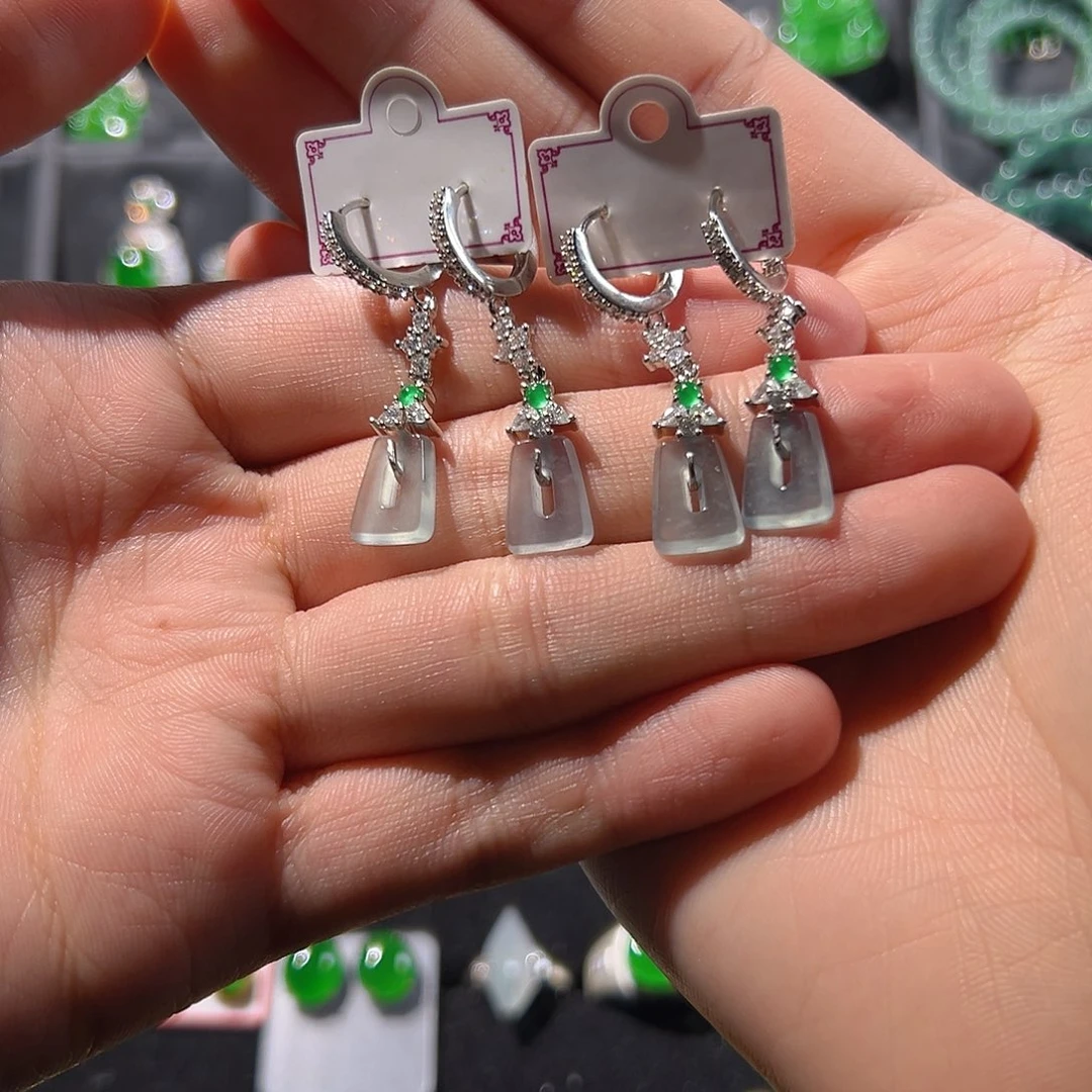 翡翠银S925镶嵌耳饰