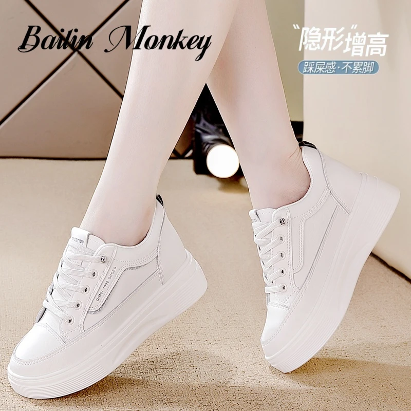 品牌旗舰隐形内增高6公分小白鞋女2025春秋爆款百搭轻便休闲板鞋