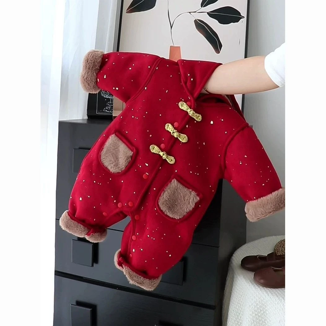 宝宝连体衣冬款超可爱喜庆婴幼儿百搭加绒保暖拜年服婴儿衣服冬季