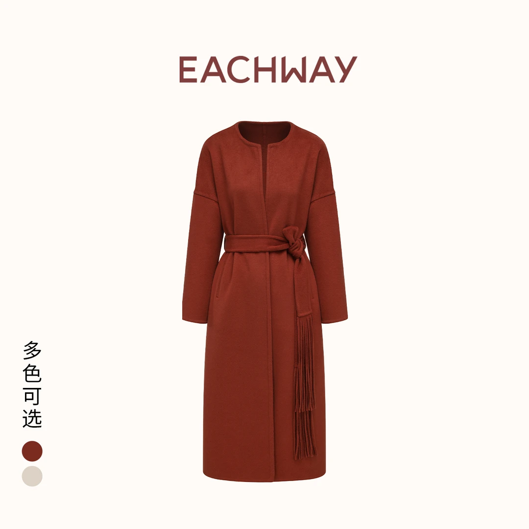 Eachway/艺之卉25秋冬绵羊毛烂番茄红气质双面呢大衣TMV41Y4001