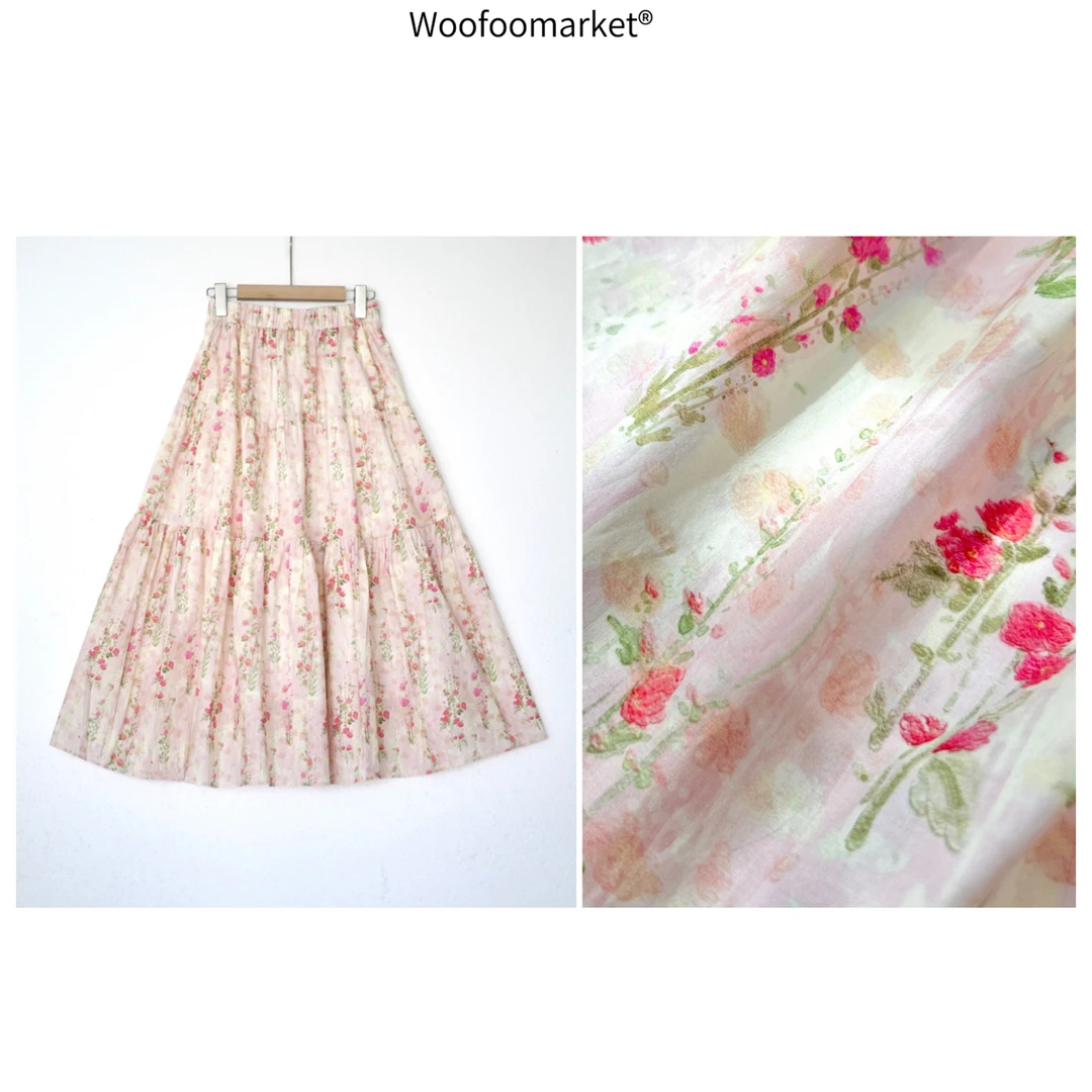 清！【海街日集】油画印花碎花春夏松紧腰a字半身裙女 QZ231