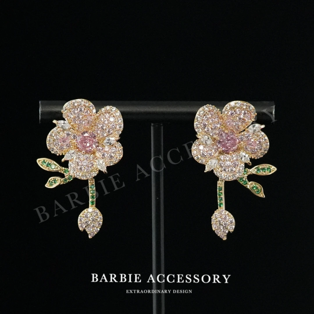 铜合金合成锆石耳饰 【花希愿星】法式中古轻奢设计款高级感耳环