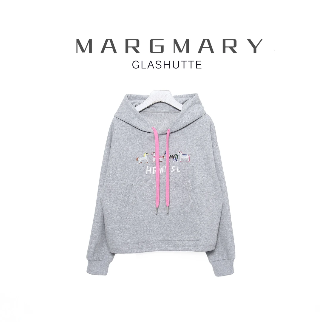 2025春季设计师新款休闲时尚百搭潮流小马刺绣连帽卫衣