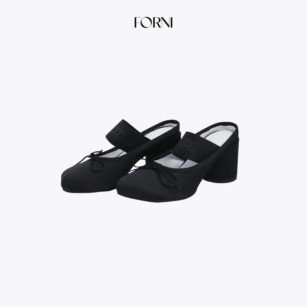 FORNI 公主日记 法式千金风光泽感沙丁布蝴蝶结高跟包头半拖