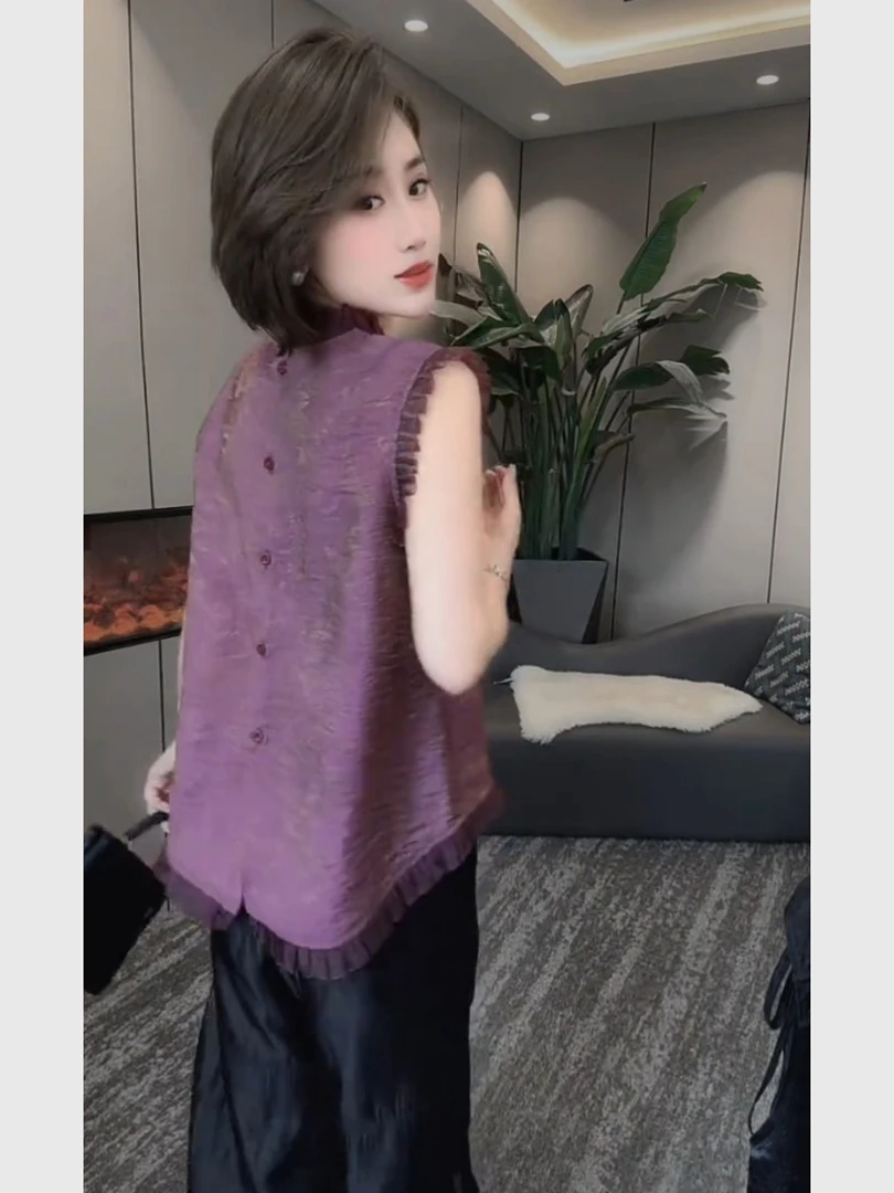 大方得体穿搭一整套巨好看紫色上衣裤子姐系贵感套装夏女2025新款