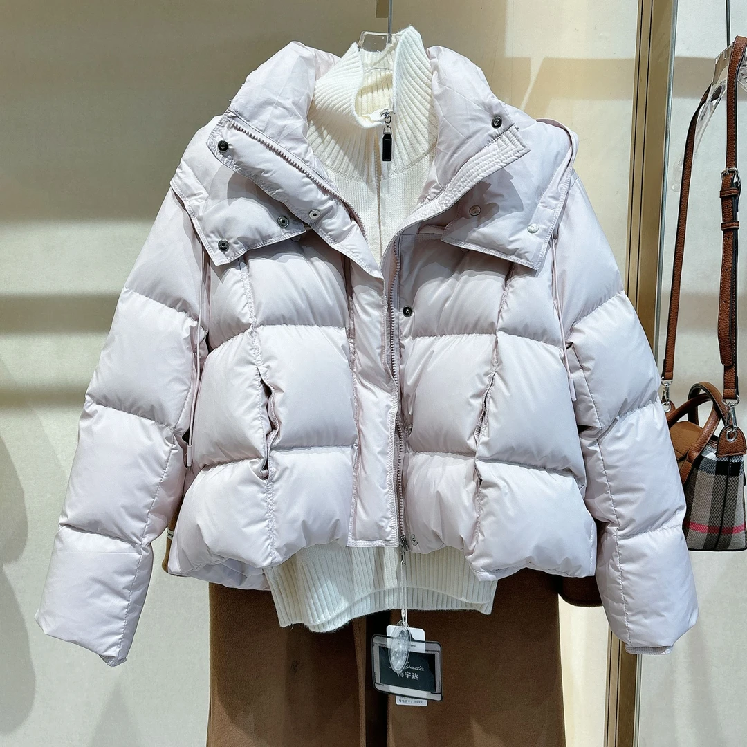 2025新款短款连帽设计加厚加绒白鸭绒小短款羽绒服001